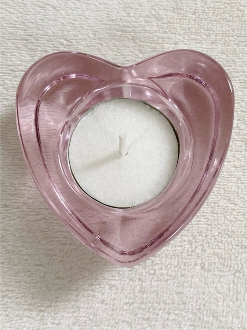 Crate & Barrel Pink Glass Heart Tealight Holder Votive Candle Holder